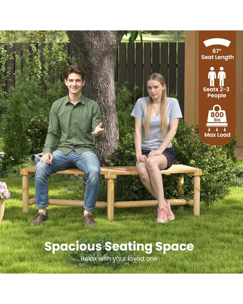 Patio Curved Bench Solid Wood Fire Pit Bench Outdoor Backless Loveseat-Natural - Natural - Outdoor Benches