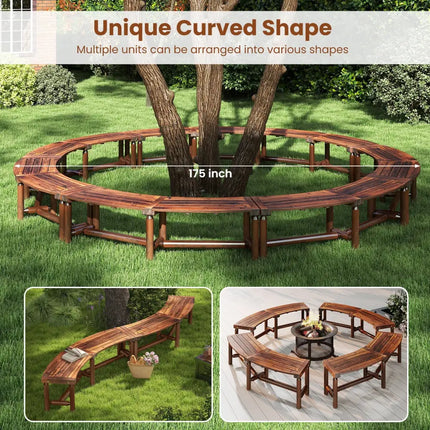 Patio Curved Bench Solid Wood Fire Pit Bench Outdoor Backless Loveseat-Rustic Brown - Rustic Brown - Outdoor Benches