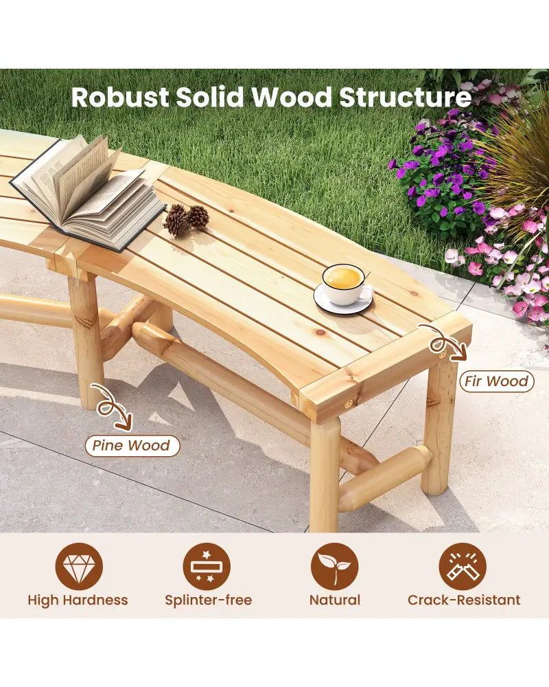 Patio Curved Bench Solid Wood Fire Pit Bench Outdoor Backless Loveseat-Natural - Natural - Outdoor Benches