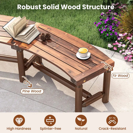 Patio Curved Bench Solid Wood Fire Pit Bench Outdoor Backless Loveseat-Rustic Brown - Rustic Brown - Outdoor Benches