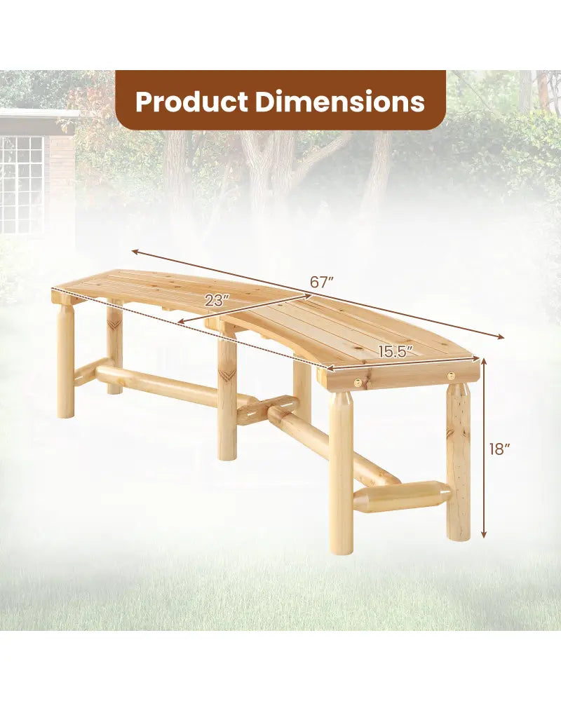 Patio Curved Bench Solid Wood Fire Pit Bench Outdoor Backless Loveseat-Natural - Natural - Outdoor Benches