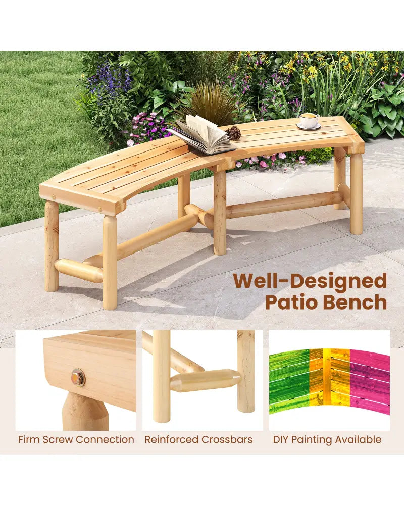 Patio Curved Bench Solid Wood Fire Pit Bench Outdoor Backless Loveseat-Natural - Natural - Outdoor Benches