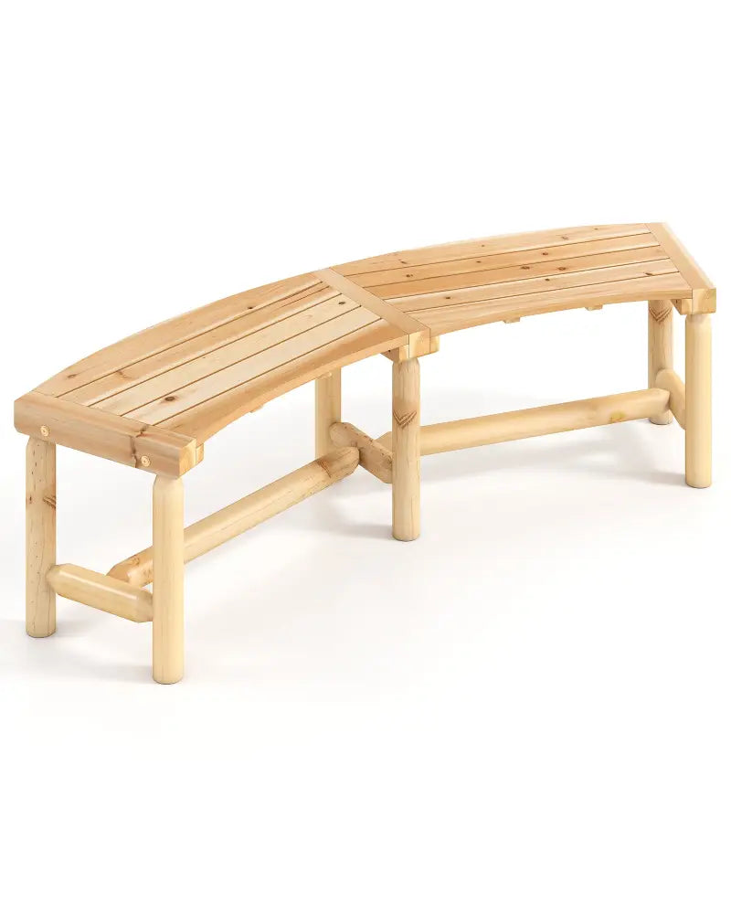 Patio Curved Bench Solid Wood Fire Pit Bench Outdoor Backless Loveseat-Natural - Natural - Outdoor Benches