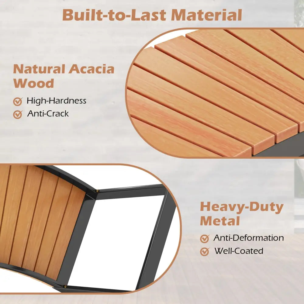 Patio Curved Bench with Slatted Seat and Metal Legs-2 Pieces - Outdoor Benches