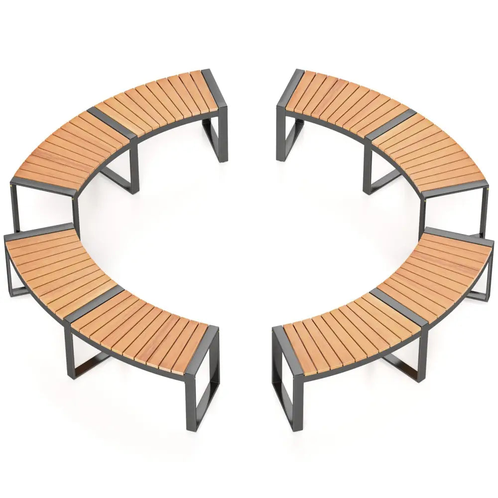 Patio Curved Bench with Slatted Seat and Metal Legs-2 Pieces - Outdoor Benches