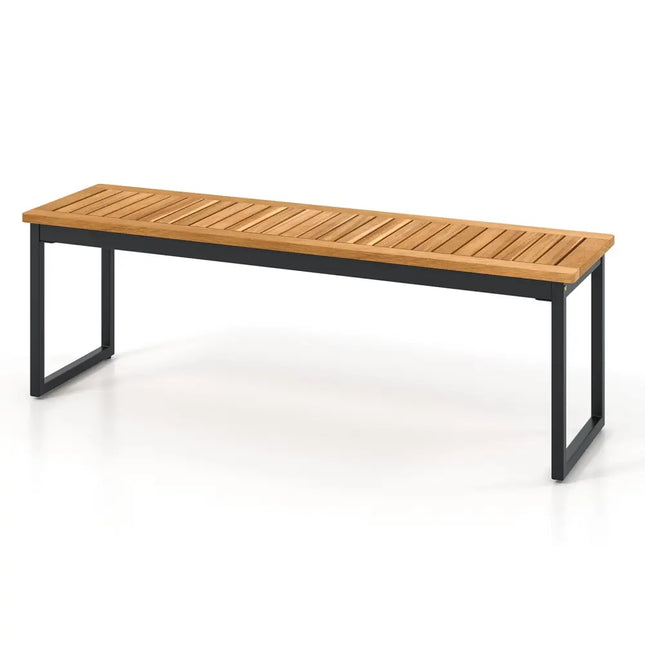 Patio Dining Bench Backless with Slatted Seat and Metal Legs - Natural - Outdoor Benches