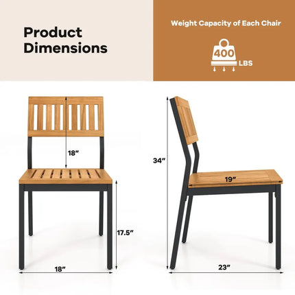 Patio Dining Chair Set of 2 with Metal and Acacia Wood Frame - Natural - Dining Chairs