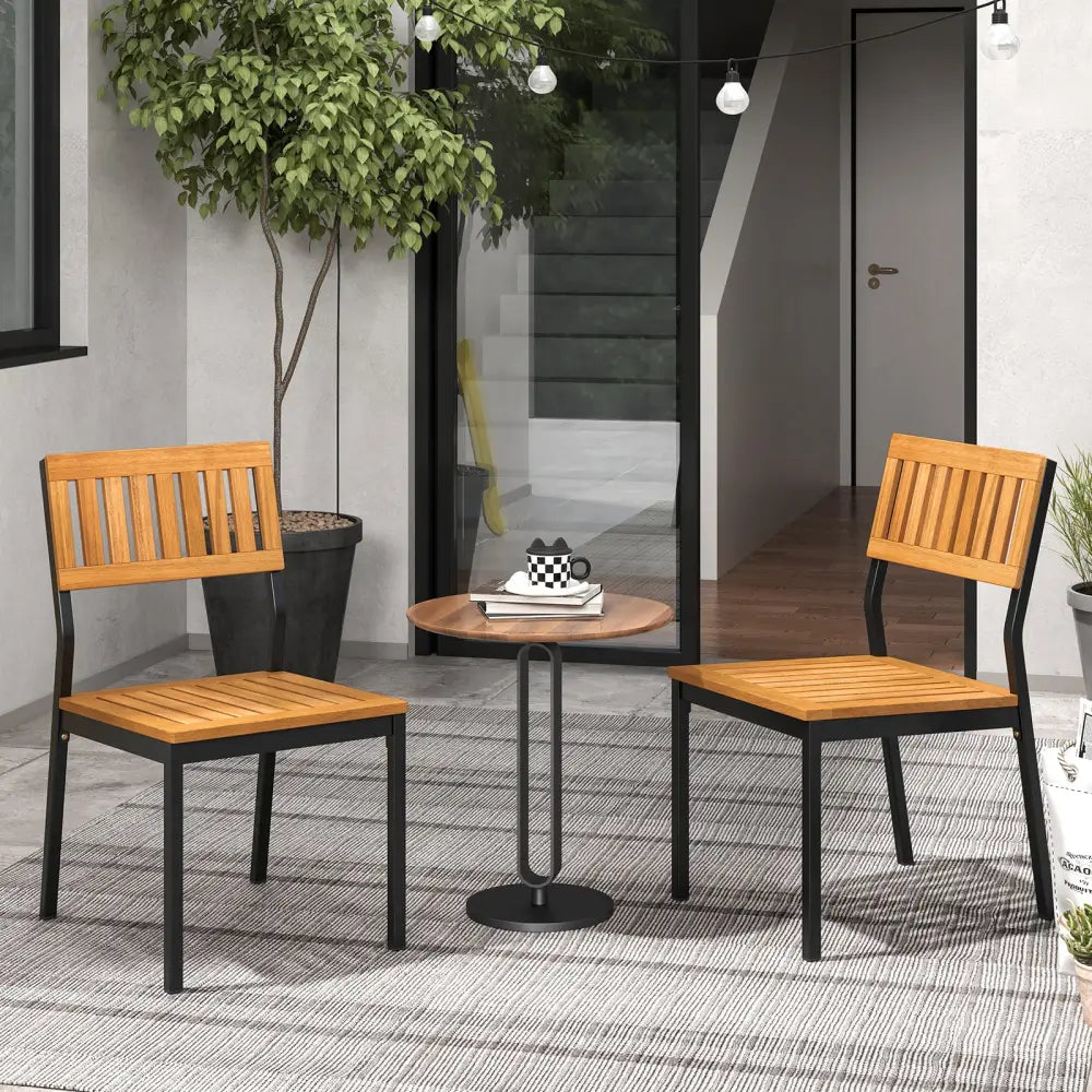Patio Dining Chair Set of 2 with Metal and Acacia Wood Frame - Natural - Dining Chairs