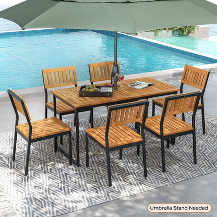 Patio Dining Chair Set of 2 with Metal and Acacia Wood Frame - Natural - Dining Chairs