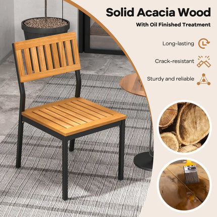 Patio Dining Chair Set of 2 with Metal and Acacia Wood Frame - Natural - Dining Chairs