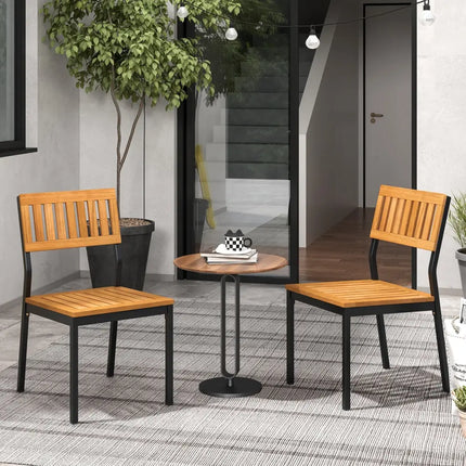 Patio Dining Chair Set of 2 with Metal and Acacia Wood Frame - Natural - Dining Chairs