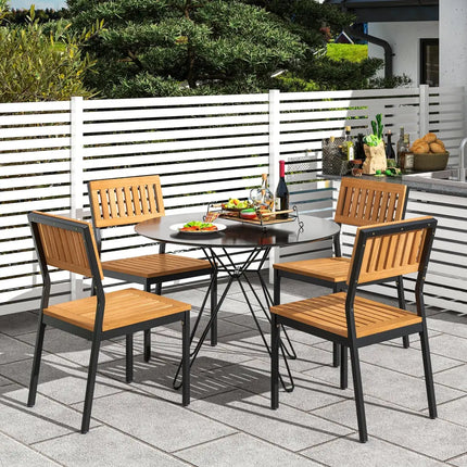 Patio Dining Chair Set of 2 with Metal and Acacia Wood Frame - Natural - Dining Chairs
