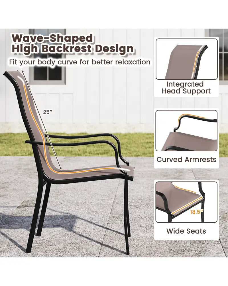 Patio Dining Chair Set of 2 with Wide Seat and Heavy-Duty Metal Frame-Brown - Brown - Patio Dining Chairs