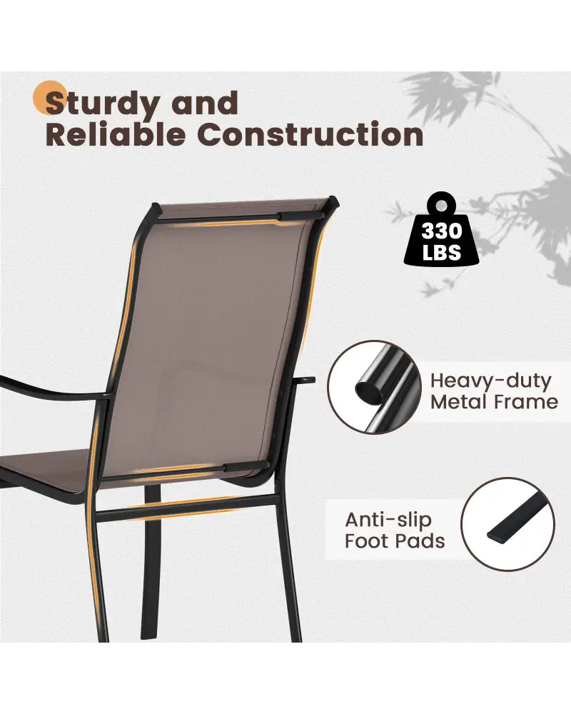 Patio Dining Chair Set of 2 with Wide Seat and Heavy-Duty Metal Frame-Brown - Brown - Patio Dining Chairs