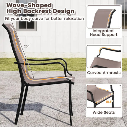 Patio Dining Chair Set of 2 with Wide Seat and Heavy-Duty Metal Frame-Brown - Brown - Patio Dining Chairs