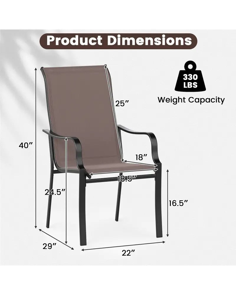 Patio Dining Chair Set of 2 with Wide Seat and Heavy-Duty Metal Frame-Brown - Brown - Patio Dining Chairs