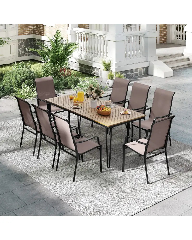 Patio Dining Chair Set of 2 with Wide Seat and Heavy-Duty Metal Frame-Brown - Brown - Patio Dining Chairs