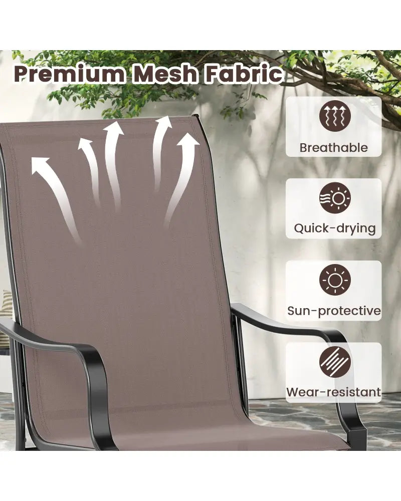 Patio Dining Chair Set of 2 with Wide Seat and Heavy-Duty Metal Frame-Brown - Brown - Patio Dining Chairs