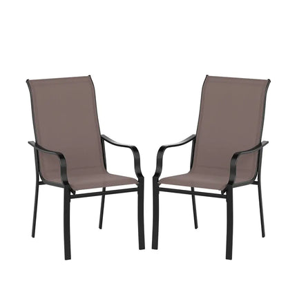 Patio Dining Chair Set of 2 with Wide Seat and Heavy-Duty Metal Frame-Brown - Brown - Patio Dining Chairs