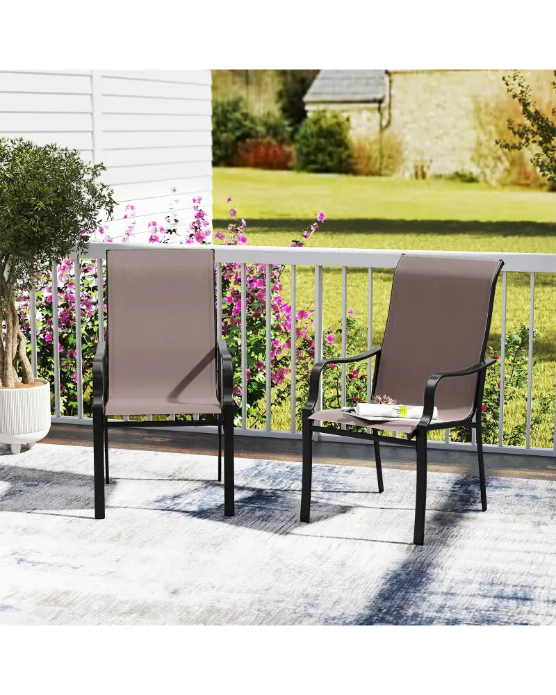 Patio Dining Chair Set of 2 with Wide Seat and Heavy-Duty Metal Frame-Brown - Brown - Patio Dining Chairs