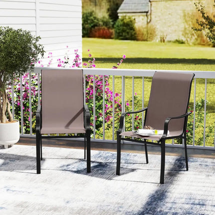 Patio Dining Chair Set of 2 with Wide Seat and Heavy-Duty Metal Frame-Brown - Brown - Patio Dining Chairs