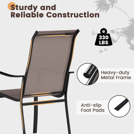 Patio Dining Chair Set of 2 with Wide Seat and Heavy-Duty Metal Frame-Brown - Brown - Patio Dining Chairs