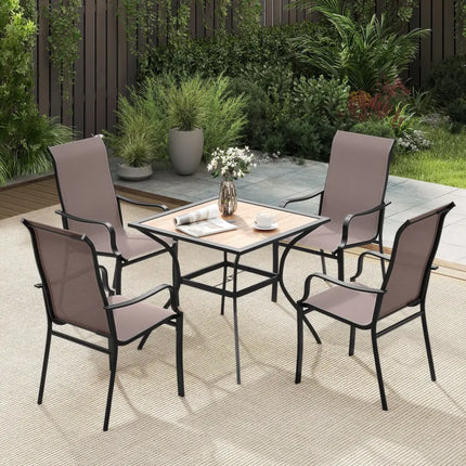 Patio Dining Chair Set of 2 with Wide Seat and Heavy-Duty Metal Frame-Brown - Brown - Patio Dining Chairs