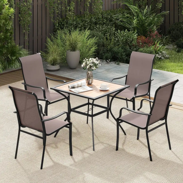 Patio Dining Chair Set of 2 with Wide Seat and Heavy-Duty Metal Frame-Brown - Brown - Patio Dining Chairs
