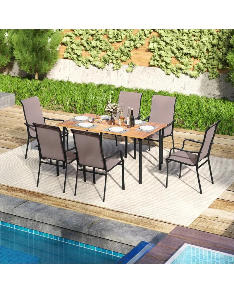 Patio Dining Chair Set of 2 with Wide Seat and Heavy-Duty Metal Frame-Brown - Brown - Patio Dining Chairs