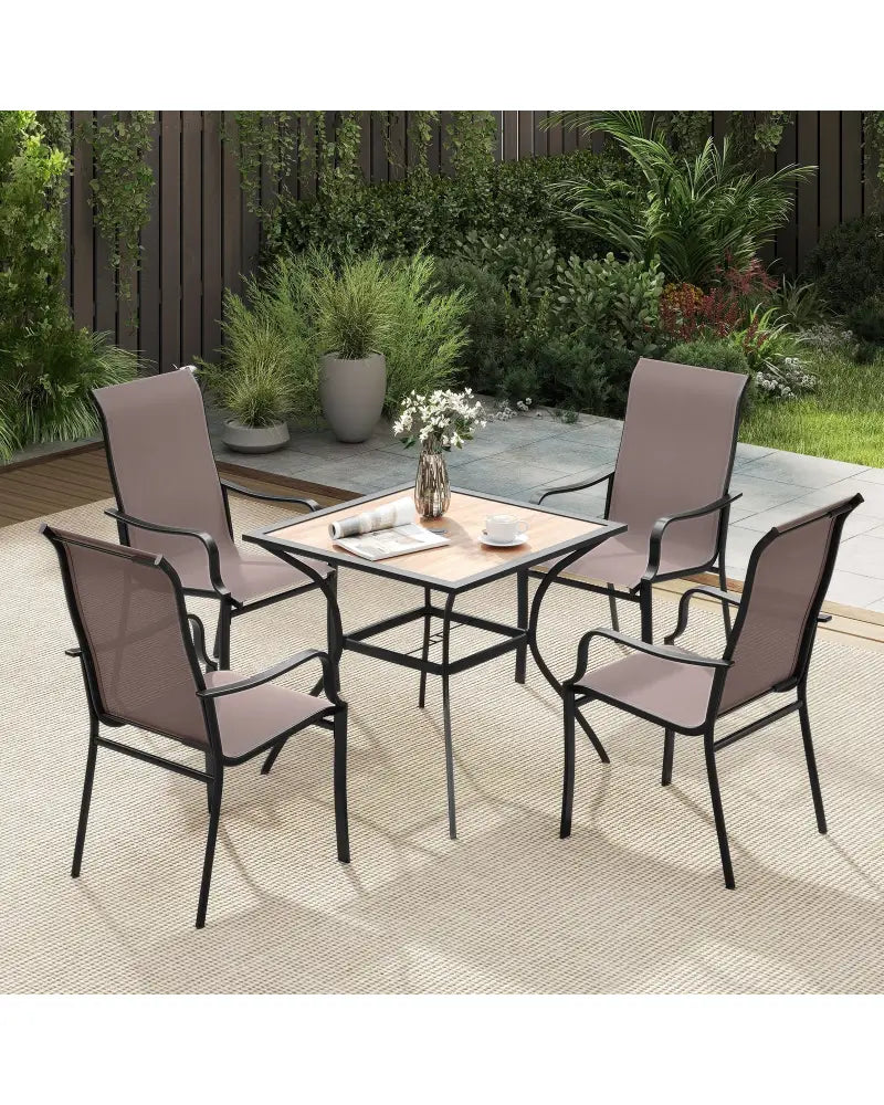 Patio Dining Chair Set of 2 with Wide Seat and Heavy-Duty Metal Frame-Brown - Brown - Patio Dining Chairs