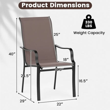 Patio Dining Chair Set of 2 with Wide Seat and Heavy-Duty Metal Frame-Brown - Brown - Patio Dining Chairs