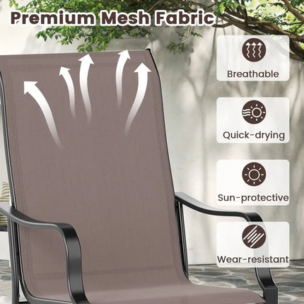 Patio Dining Chair Set of 2 with Wide Seat and Heavy-Duty Metal Frame-Brown - Brown - Patio Dining Chairs