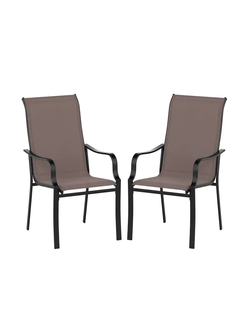 Patio Dining Chair Set of 2 with Wide Seat and Heavy-Duty Metal Frame-Brown - Brown - Patio Dining Chairs