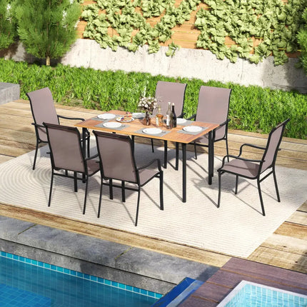 Patio Dining Chair Set of 2 with Wide Seat and Heavy-Duty Metal Frame-Brown - Brown - Patio Dining Chairs