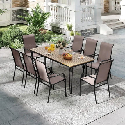 Patio Dining Chair Set of 2 with Wide Seat and Heavy-Duty Metal Frame-Brown - Brown - Patio Dining Chairs