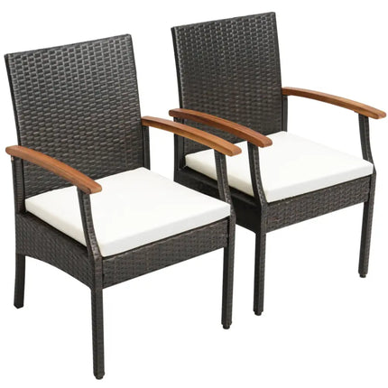 Patio Dining Chair with Soft Zippered Cushion-Set of 2 - Brown - Patio Dining Chairs