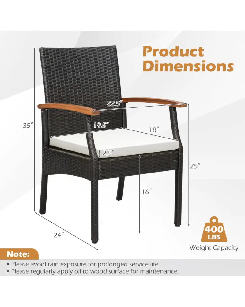 Patio Dining Chair with Soft Zippered Cushion-Set of 2 - Brown - Patio Dining Chairs