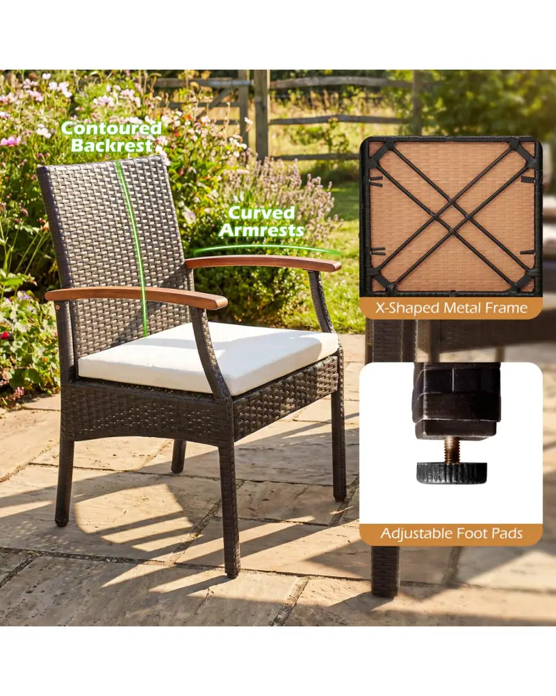 Patio Dining Chair with Soft Zippered Cushion-Set of 2 - Brown - Patio Dining Chairs