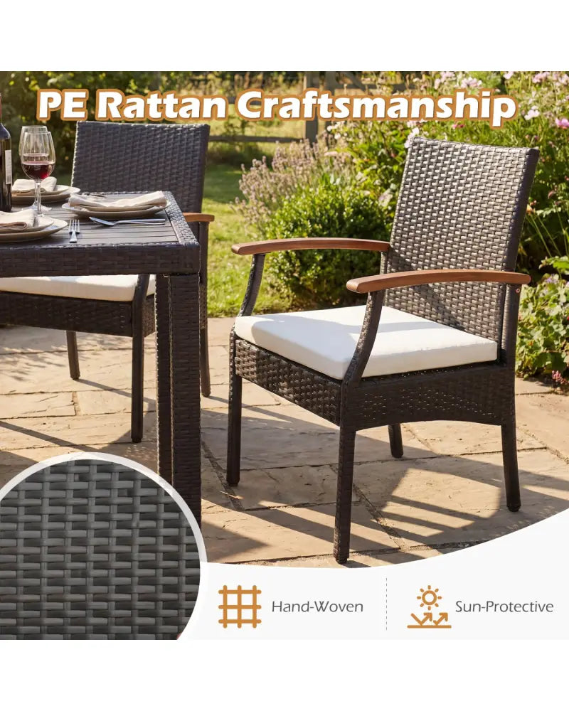 Patio Dining Chair with Soft Zippered Cushion-Set of 2 - Brown - Patio Dining Chairs