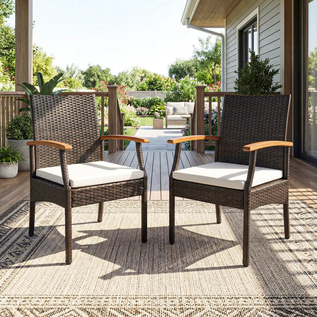 Patio Dining Chair with Soft Zippered Cushion-Set of 2 - Brown - Patio Dining Chairs