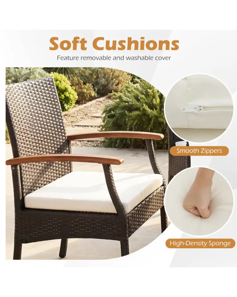 Patio Dining Chair with Soft Zippered Cushion-Set of 2 - Brown - Patio Dining Chairs