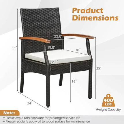 Patio Dining Chair with Soft Zippered Cushion-Set of 2 - Brown - Patio Dining Chairs