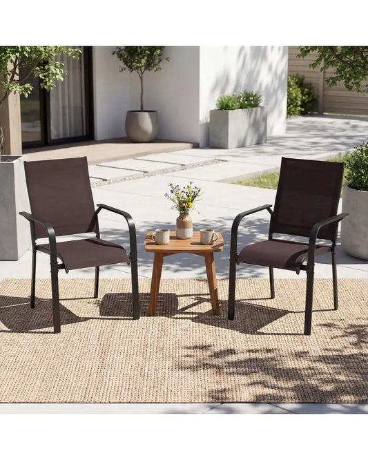 Patio Dining Chairs Set of 2/4/6 Stackable Outdoor Armchairs-Set of 2 - Coffee - Patio Dining Chairs