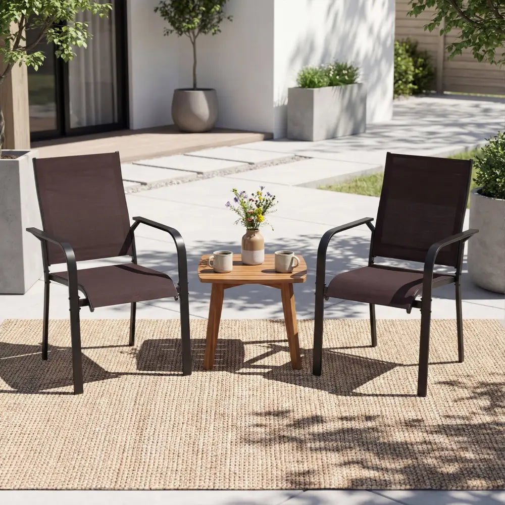 Patio Dining Chairs Set of 2/4/6 Stackable Outdoor Armchairs-Set of 2 - Coffee - Patio Dining Chairs