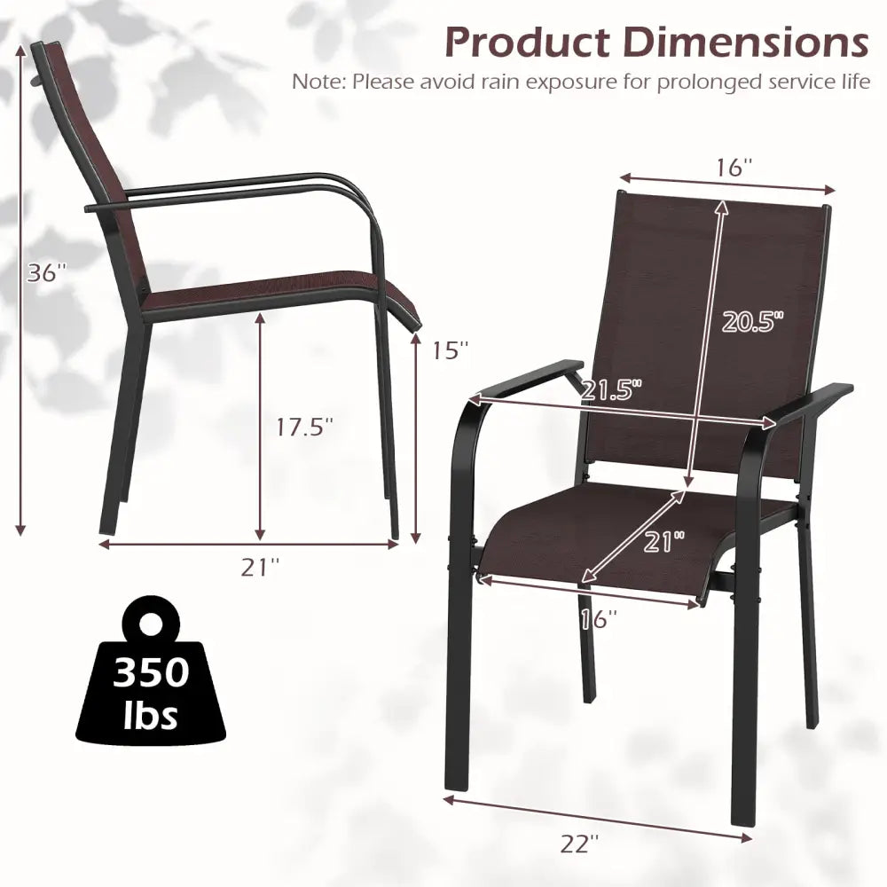 Patio Dining Chairs Set of 2/4/6 Stackable Outdoor Armchairs-Set of 2 - Coffee - Patio Dining Chairs