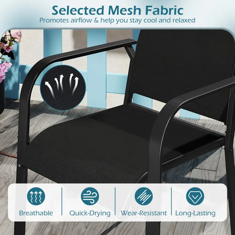 Patio Dining Chairs Set of 2/4/6 Stackable Outdoor Armchairs with Metal Frame-Set of 2 - Patio Dining Chairs