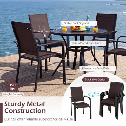 Patio Dining Chairs Set of 2/4/6 Stackable Outdoor Armchairs-Set of 4 - Coffee - Patio Dining Chairs