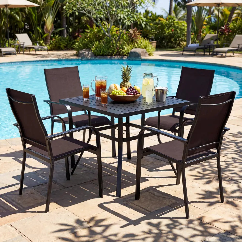 Patio Dining Chairs Set of 2/4/6 Stackable Outdoor Armchairs-Set of 4 - Coffee - Patio Dining Chairs