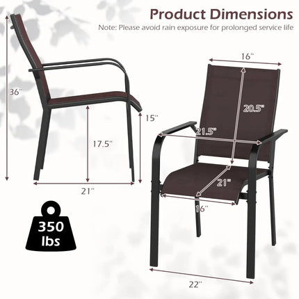 Patio Dining Chairs Set of 2/4/6 Stackable Outdoor Armchairs-Set of 4 - Coffee - Patio Dining Chairs