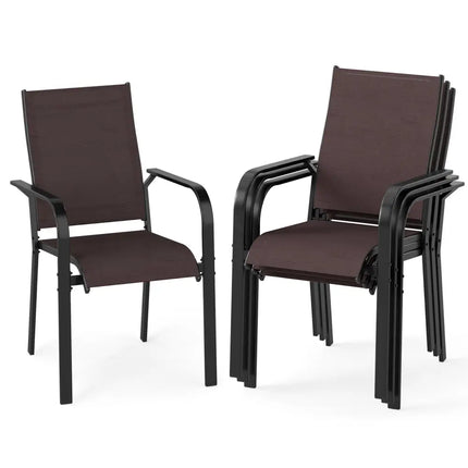 Patio Dining Chairs Set of 2/4/6 Stackable Outdoor Armchairs-Set of 4 - Coffee - Patio Dining Chairs